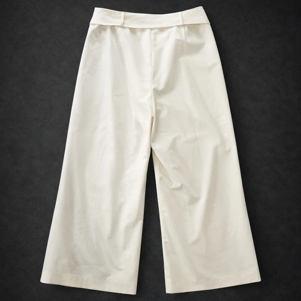 ANTONIO MELANI Jade Wide Leg Paperbag Waist Cropped Pants – Size 10 – Creamy Off